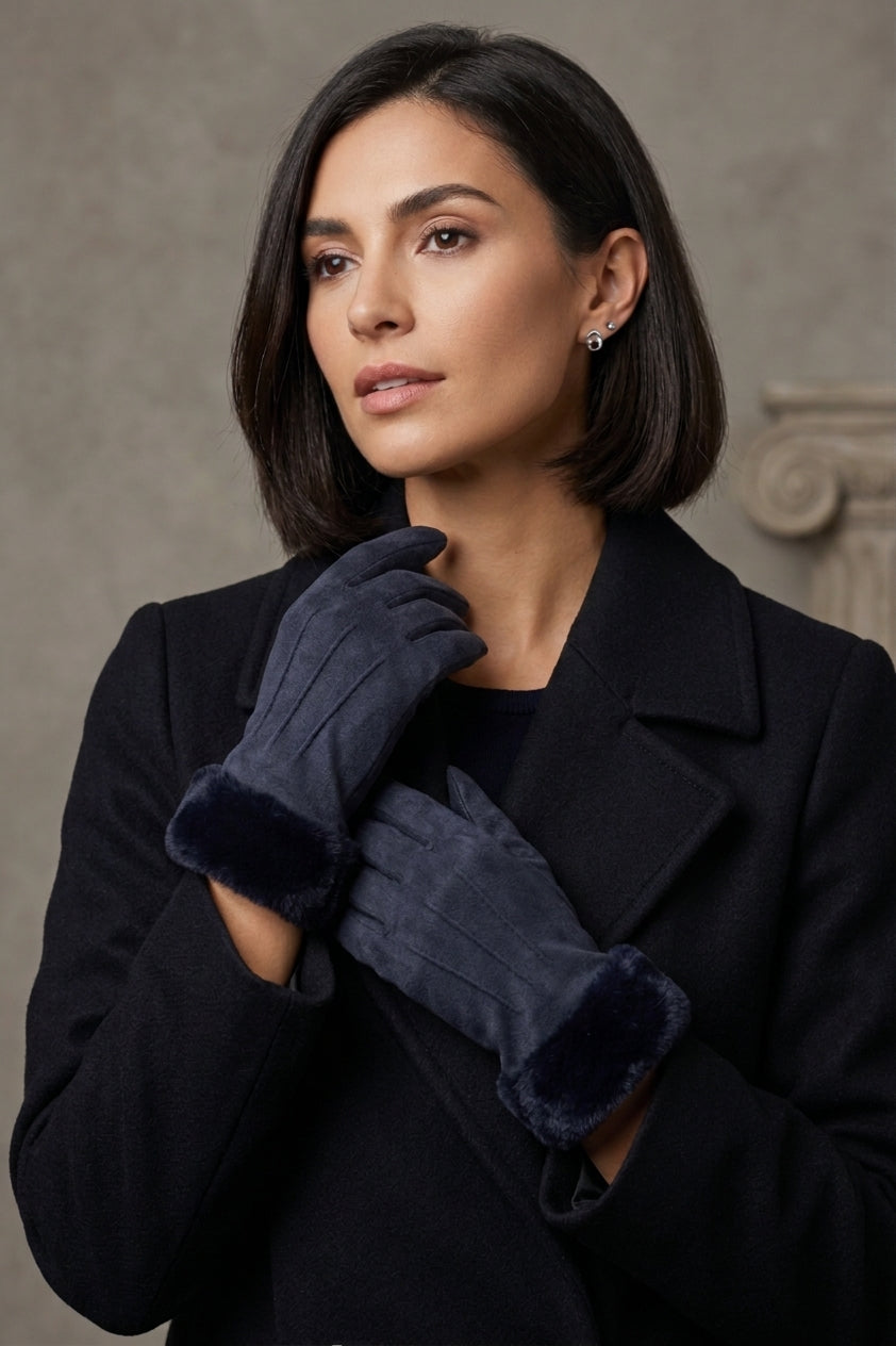 Stitch Detail Faux Fur Cuffs Gloves