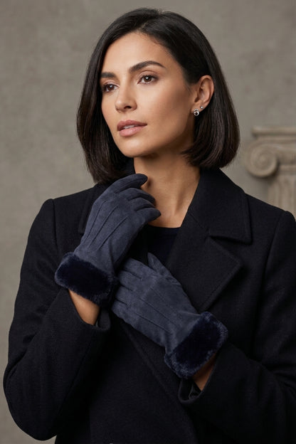 Stitch Detail Faux Fur Cuffs Gloves