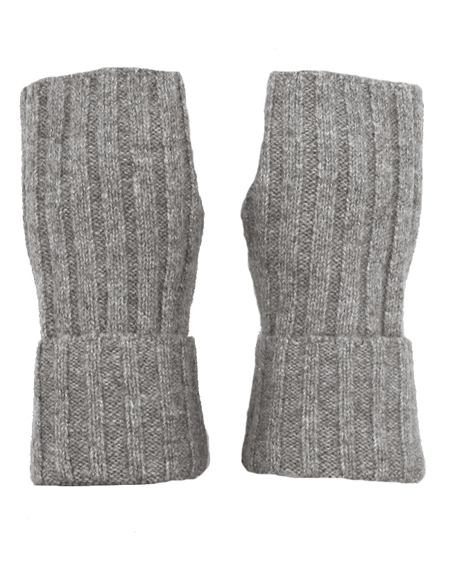 Fingerless Ribbed Knit Cashmere Gloves