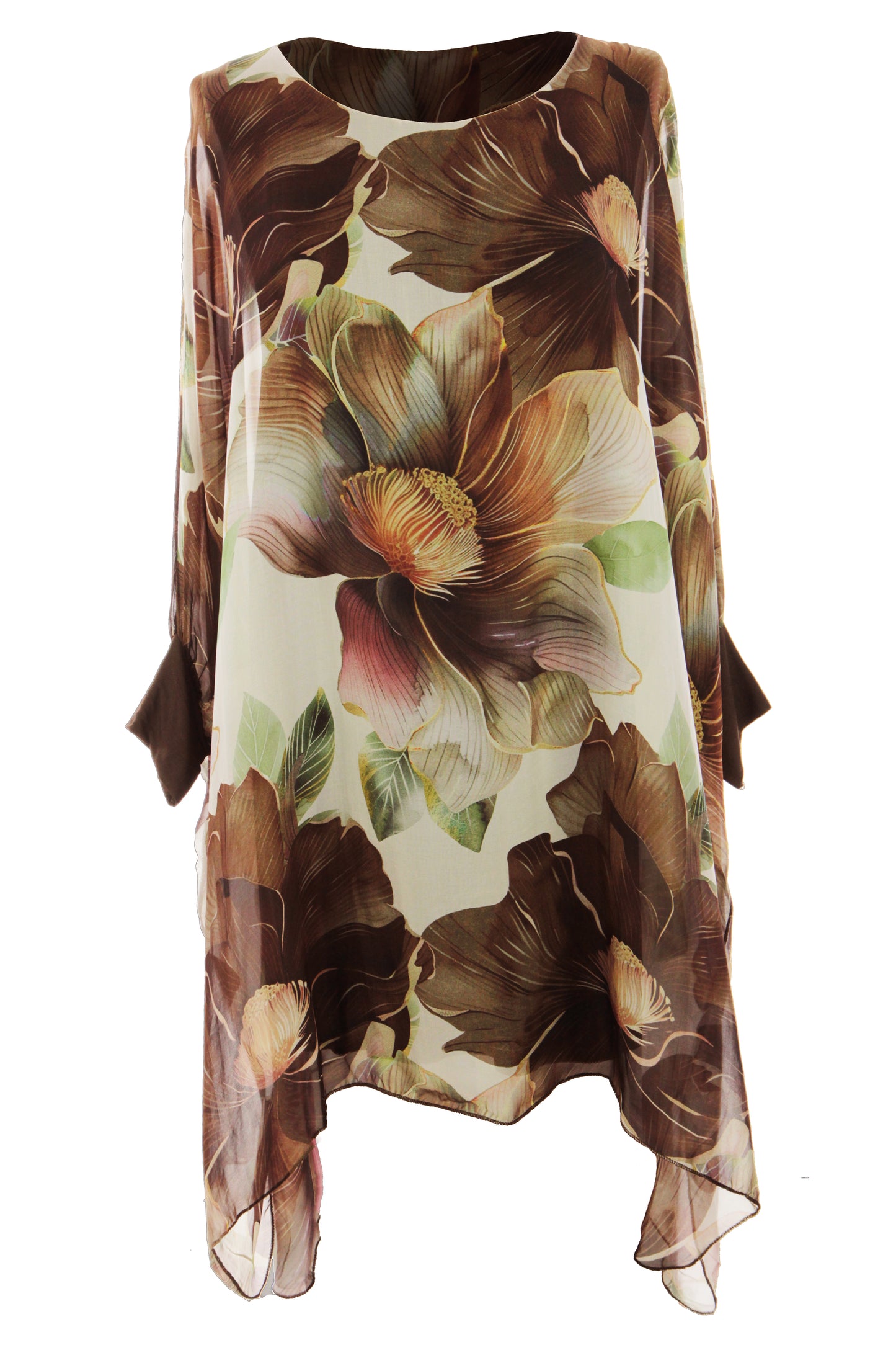 Floral Print Batwing Silk Blouse