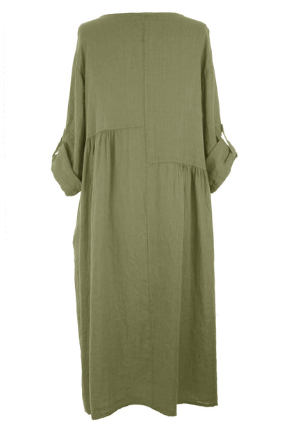 Pleat Panel Linen Dress