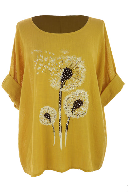 Dandelion Floral Print Cotton Top