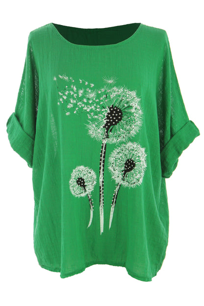 Dandelion Floral Print Cotton Top
