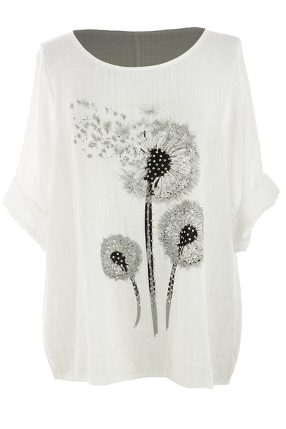Dandelion Floral Print Cotton Top
