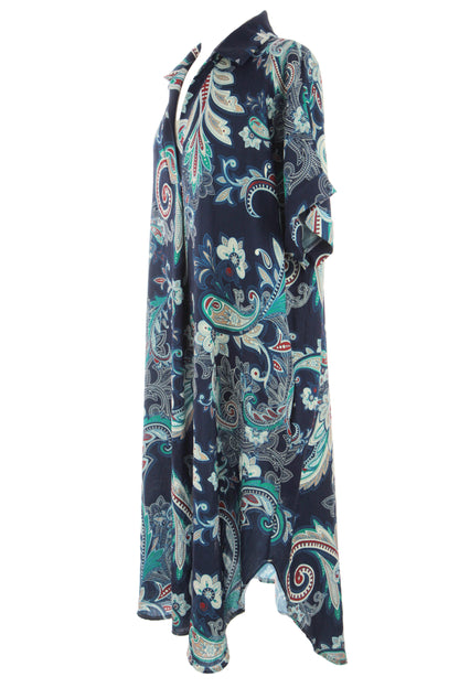 Batwing Collar Paisley Print Midi