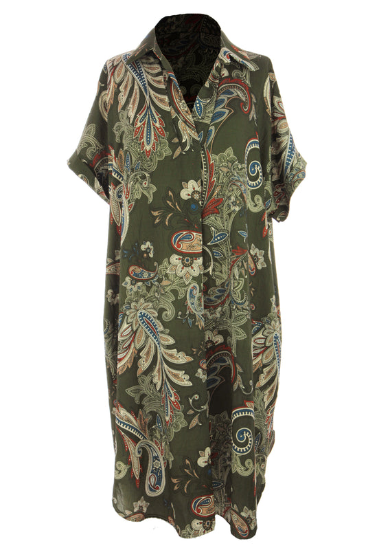 Batwing Collar Paisley Print Midi