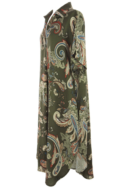 Batwing Collar Paisley Print Midi