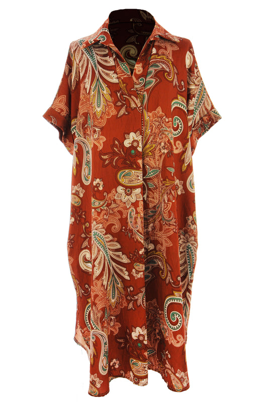 Batwing Collar Paisley Print Midi