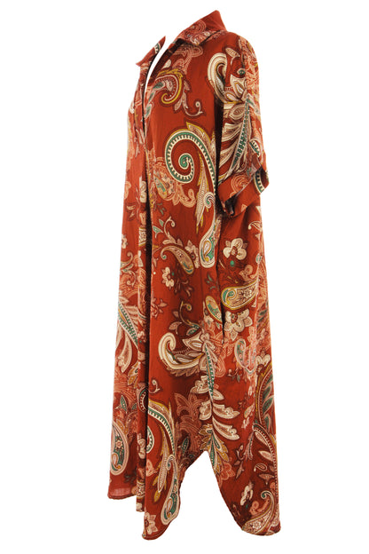 Batwing Collar Paisley Print Midi