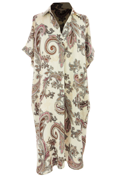 Batwing Collar Paisley Print Midi