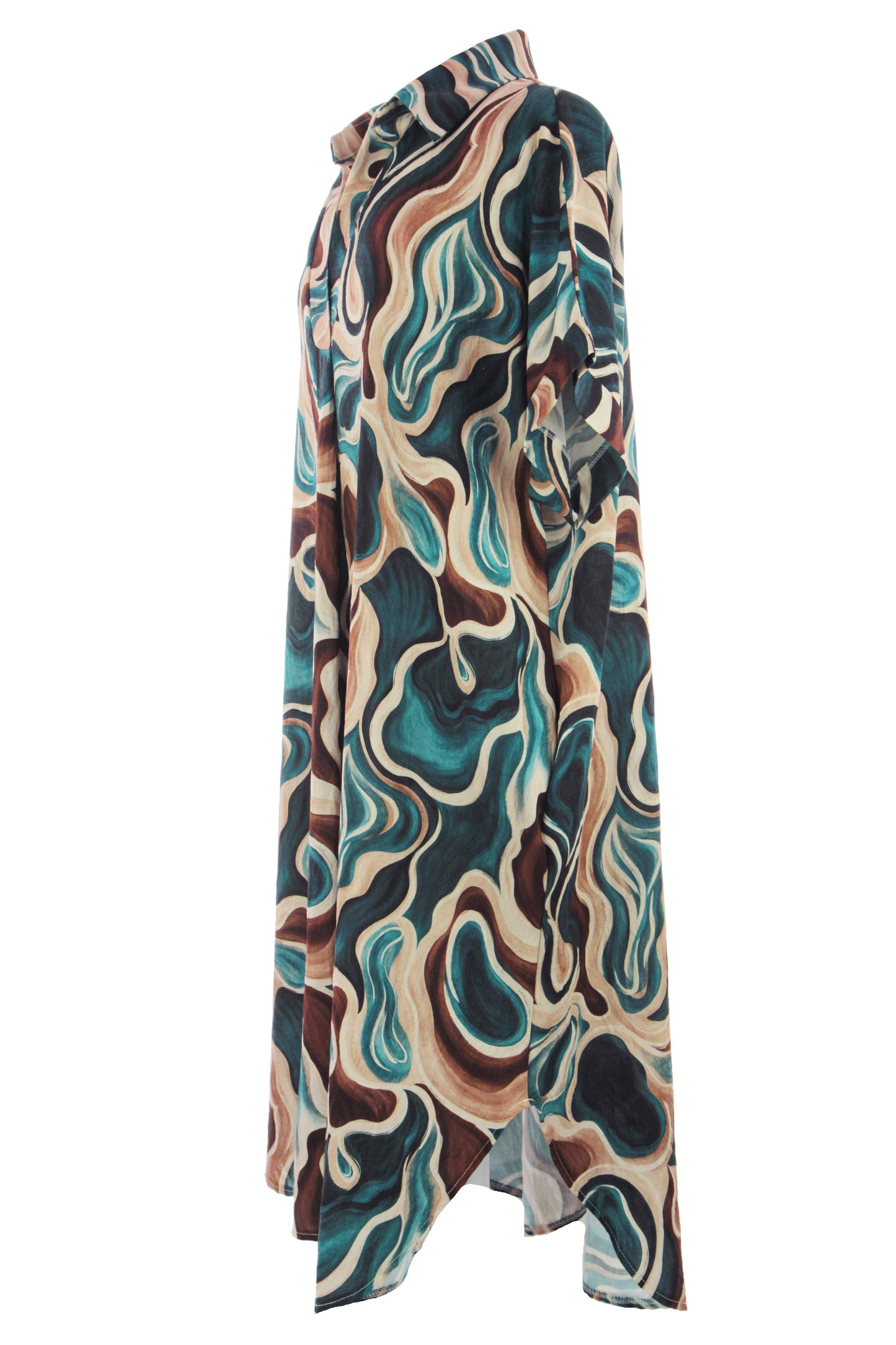 Batwing Collar Abstract Print Midi