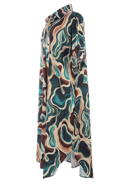 Batwing Collar Abstract Print Midi