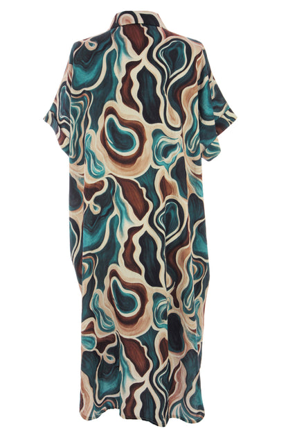 Batwing Collar Abstract Print Midi