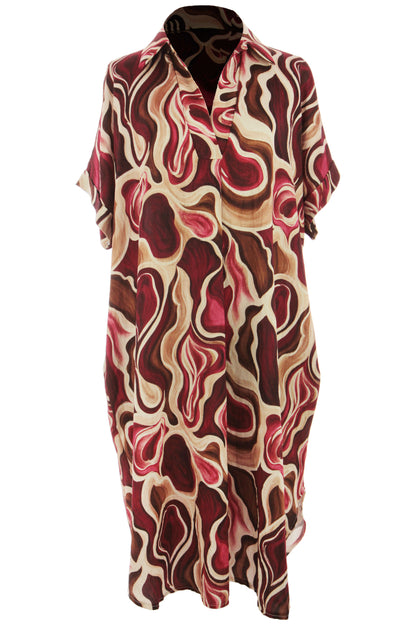 Batwing Collar Abstract Print Midi