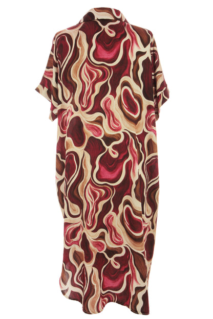 Batwing Collar Abstract Print Midi