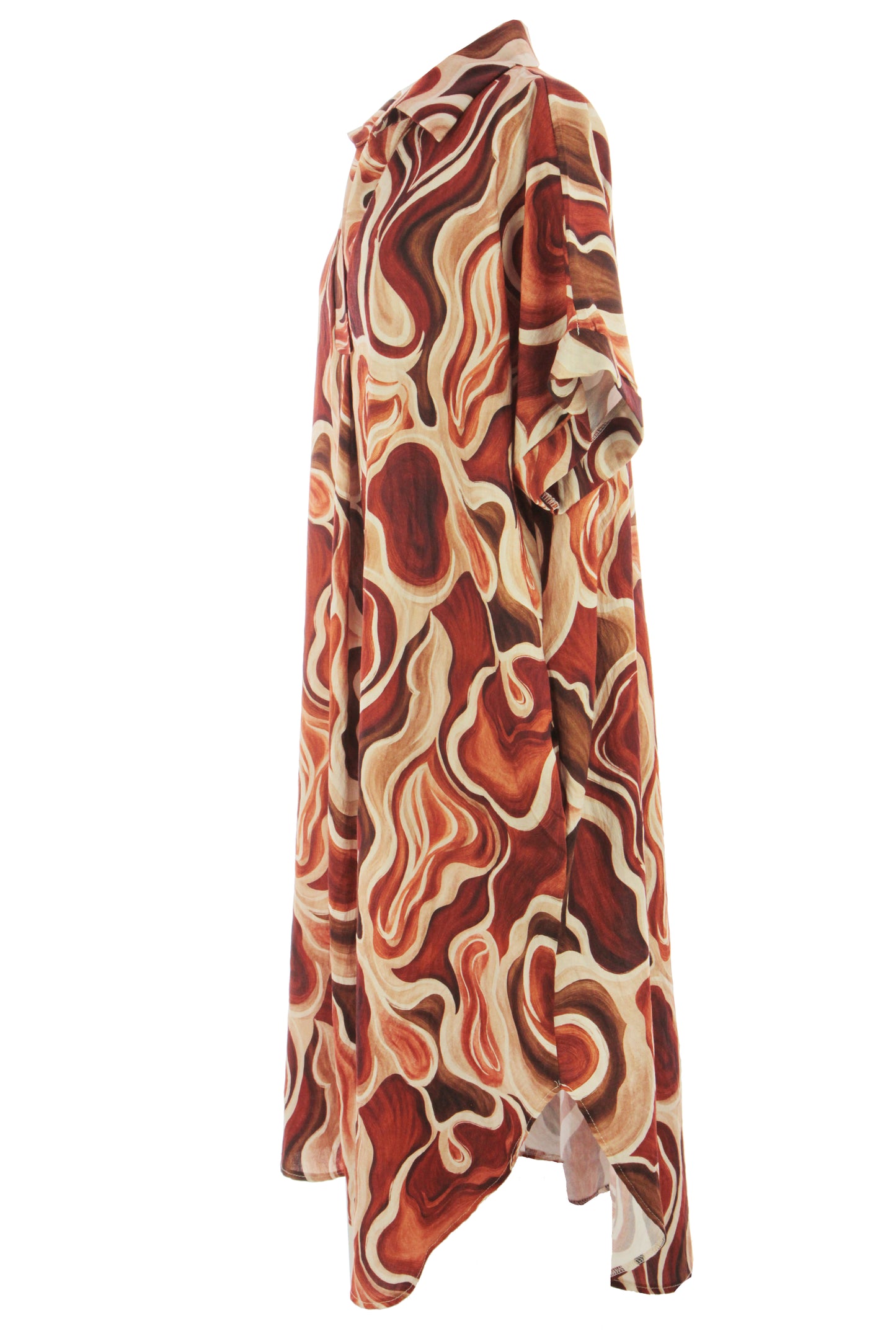 Batwing Collar Abstract Print Midi