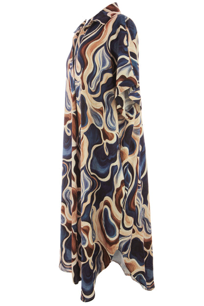 Batwing Collar Abstract Print Midi