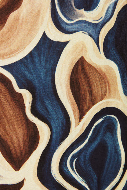 Batwing Collar Abstract Print Midi