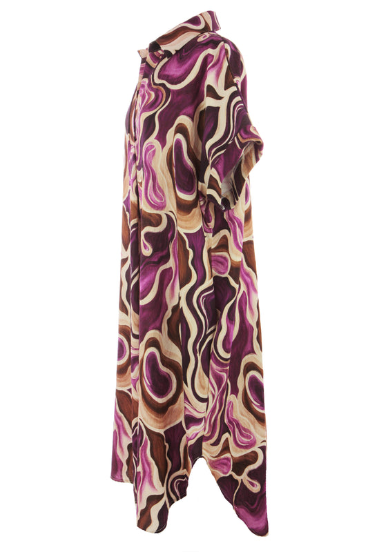 Batwing Collar Abstract Print Midi