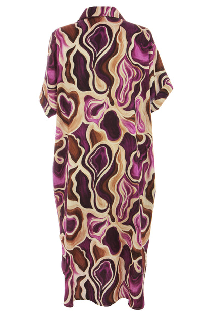 Batwing Collar Abstract Print Midi