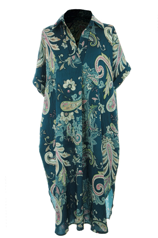 Batwing Collar Paisley Print Midi
