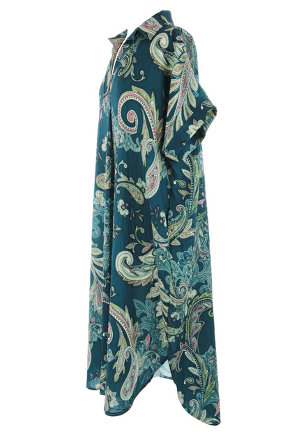 Batwing Collar Paisley Print Midi