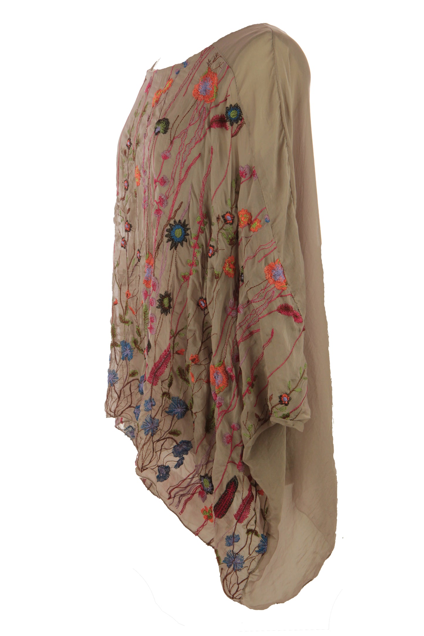 Floral Embroidery Silk Blouse
