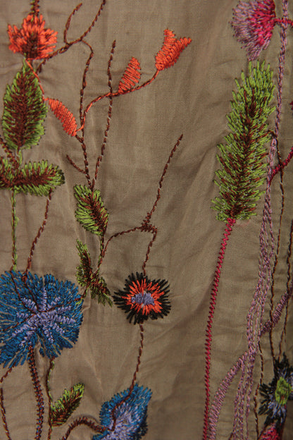 Floral Embroidery Silk Blouse