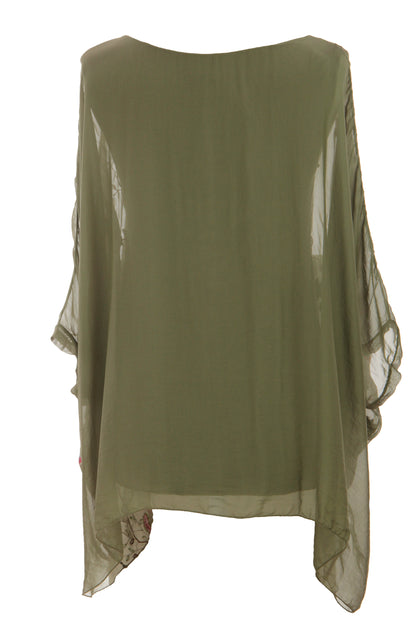 Floral Embroidery Silk Blouse