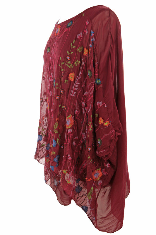 Floral Embroidery Silk Blouse