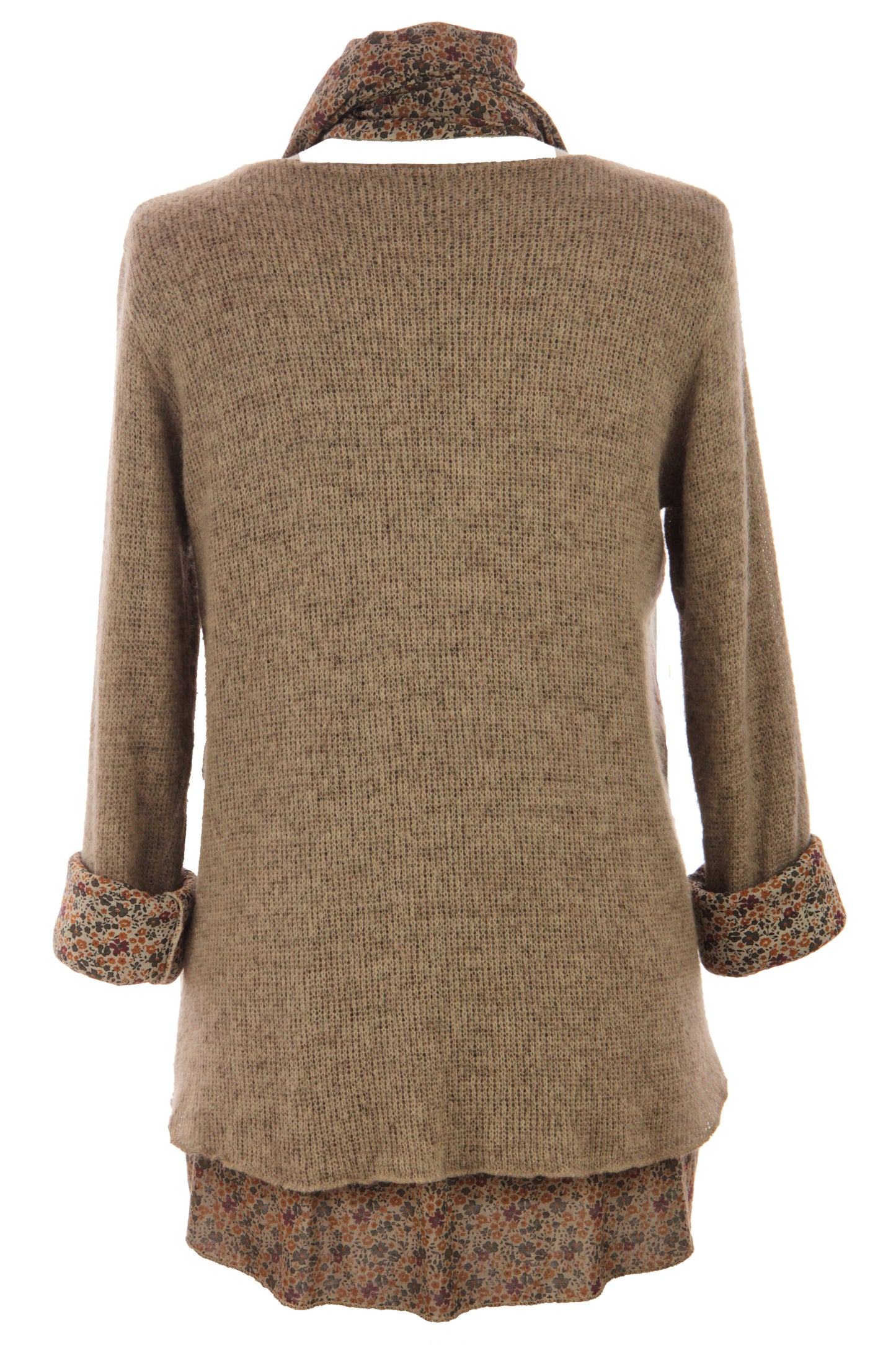 2 Piece Floral Scarf Mohair Knit Blouse