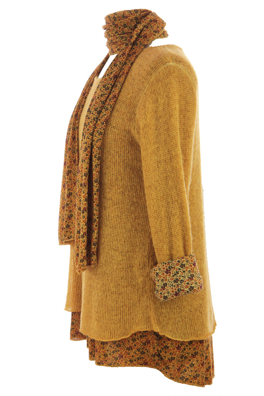 2 Piece Floral Scarf Mohair Knit Blouse