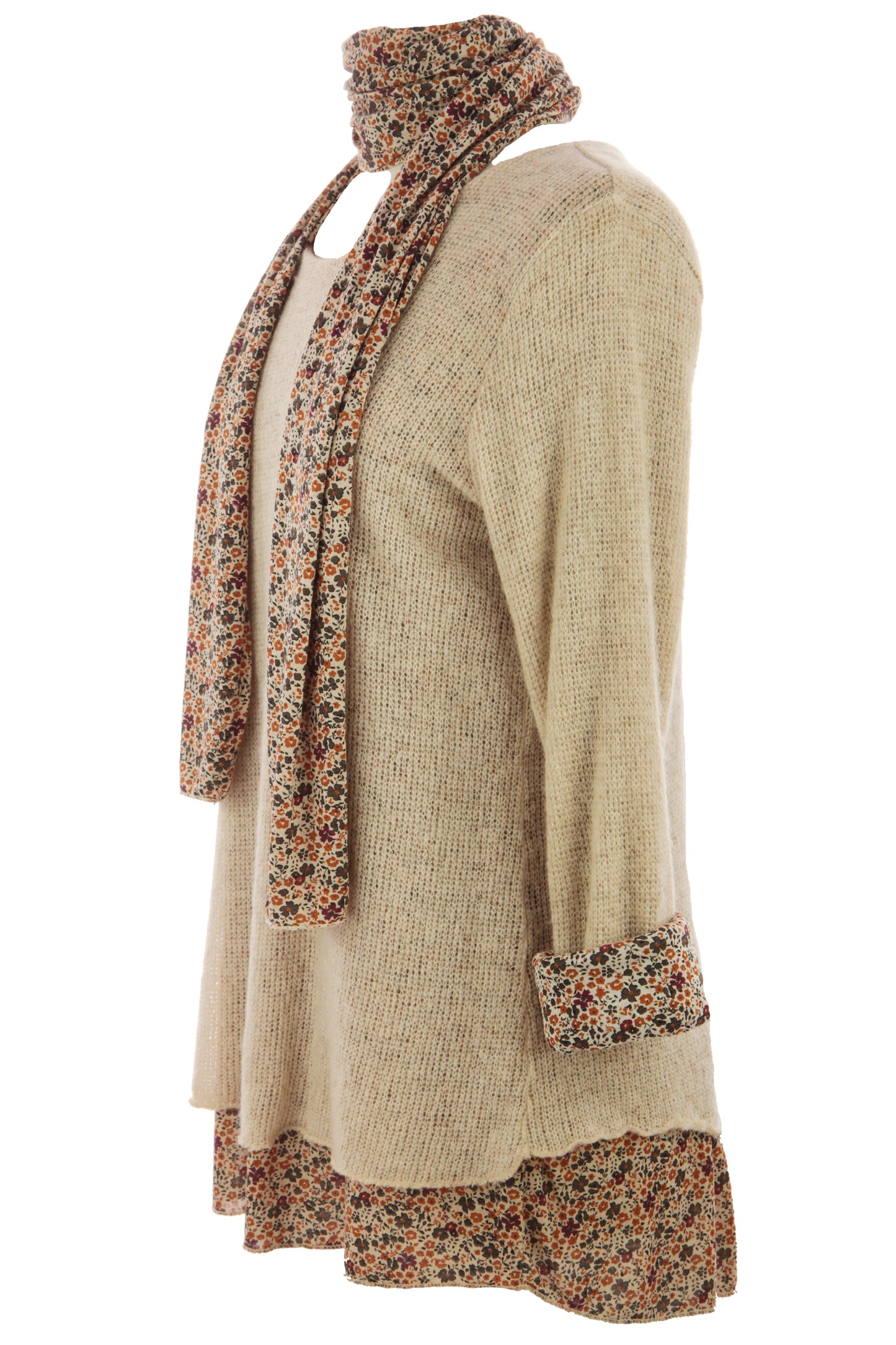 2 Piece Floral Scarf Mohair Knit Blouse