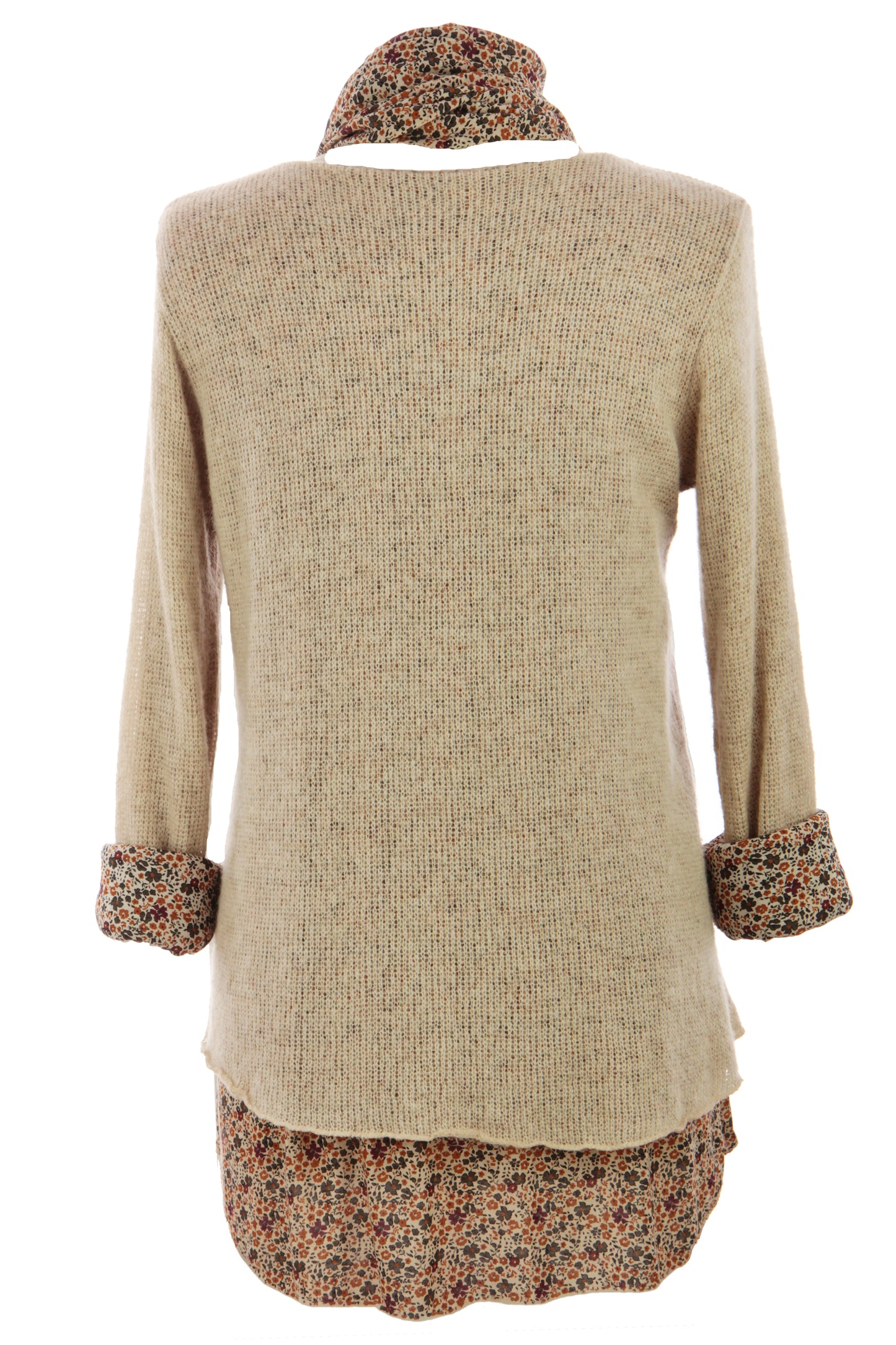 2 Piece Floral Scarf Mohair Knit Blouse