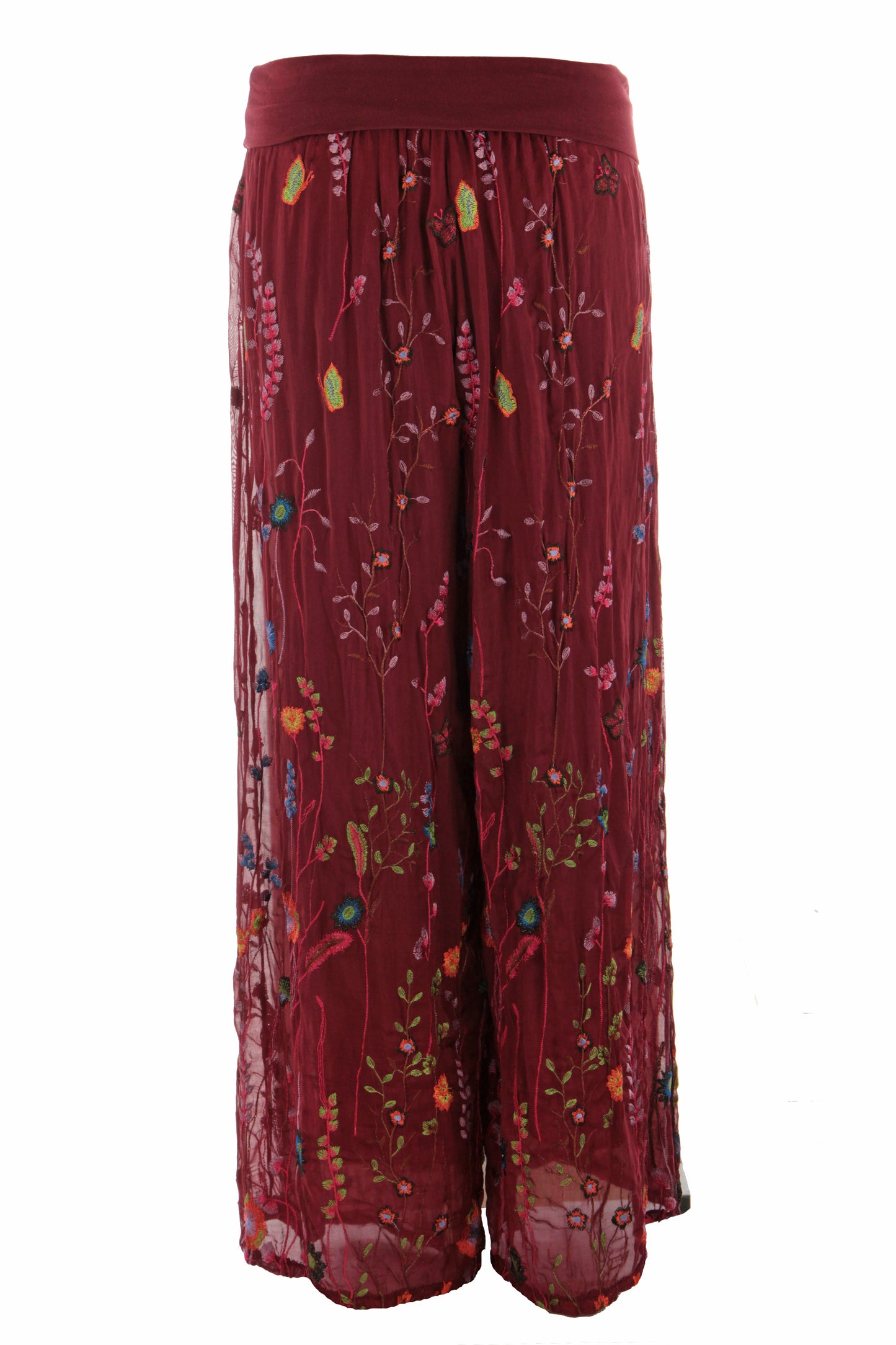Floral Embroidery Silk Trouser