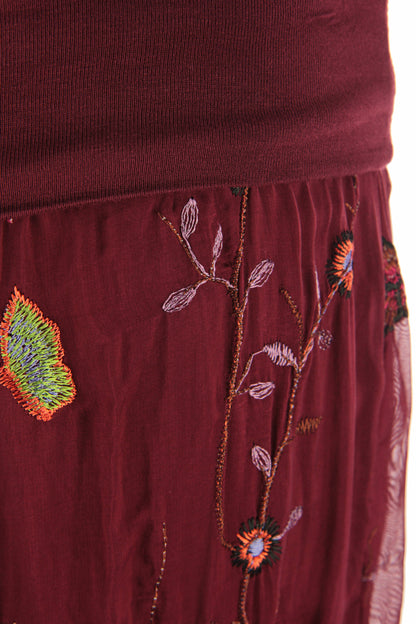 Floral Embroidery Silk Trouser