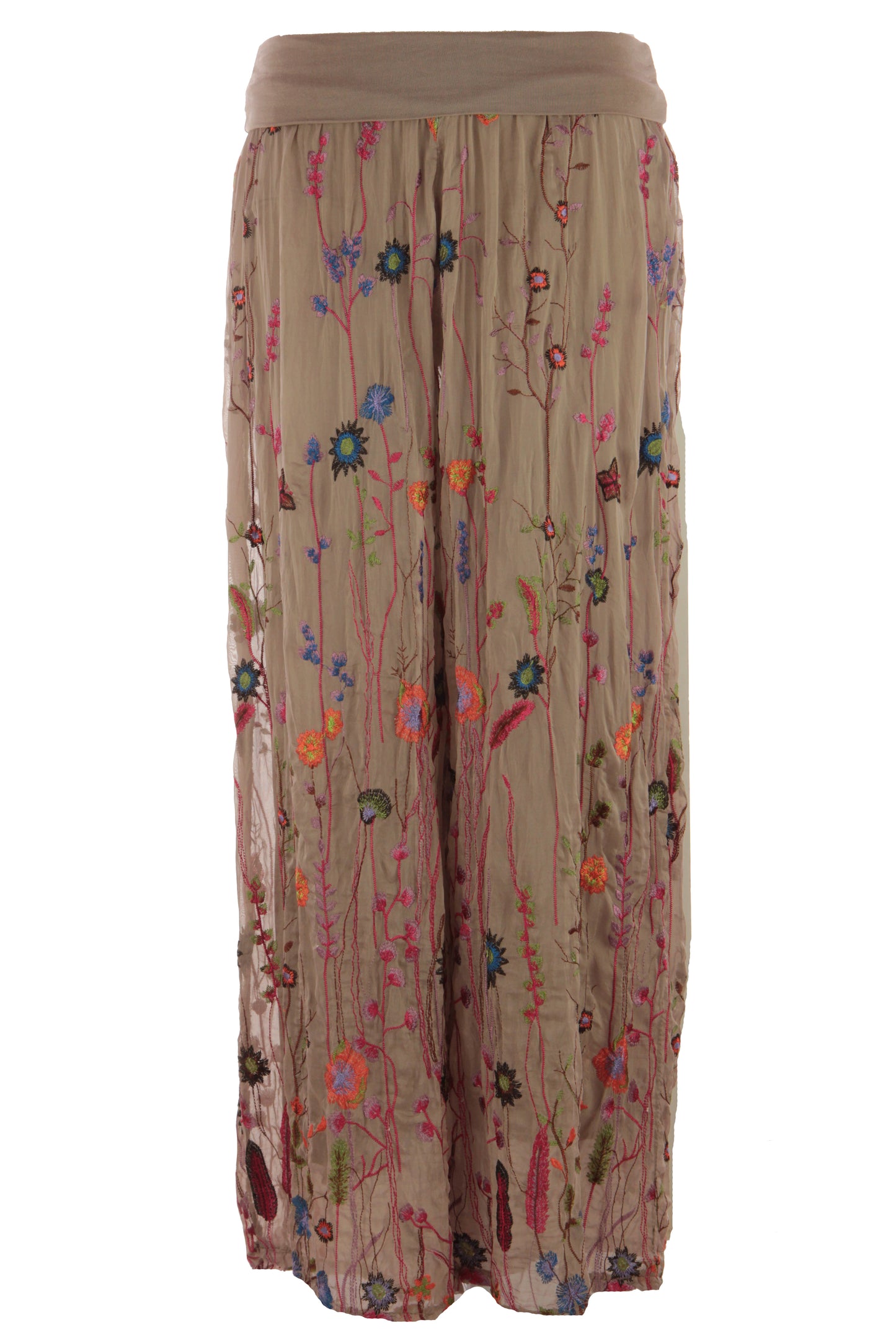 Floral Embroidery Silk Trouser