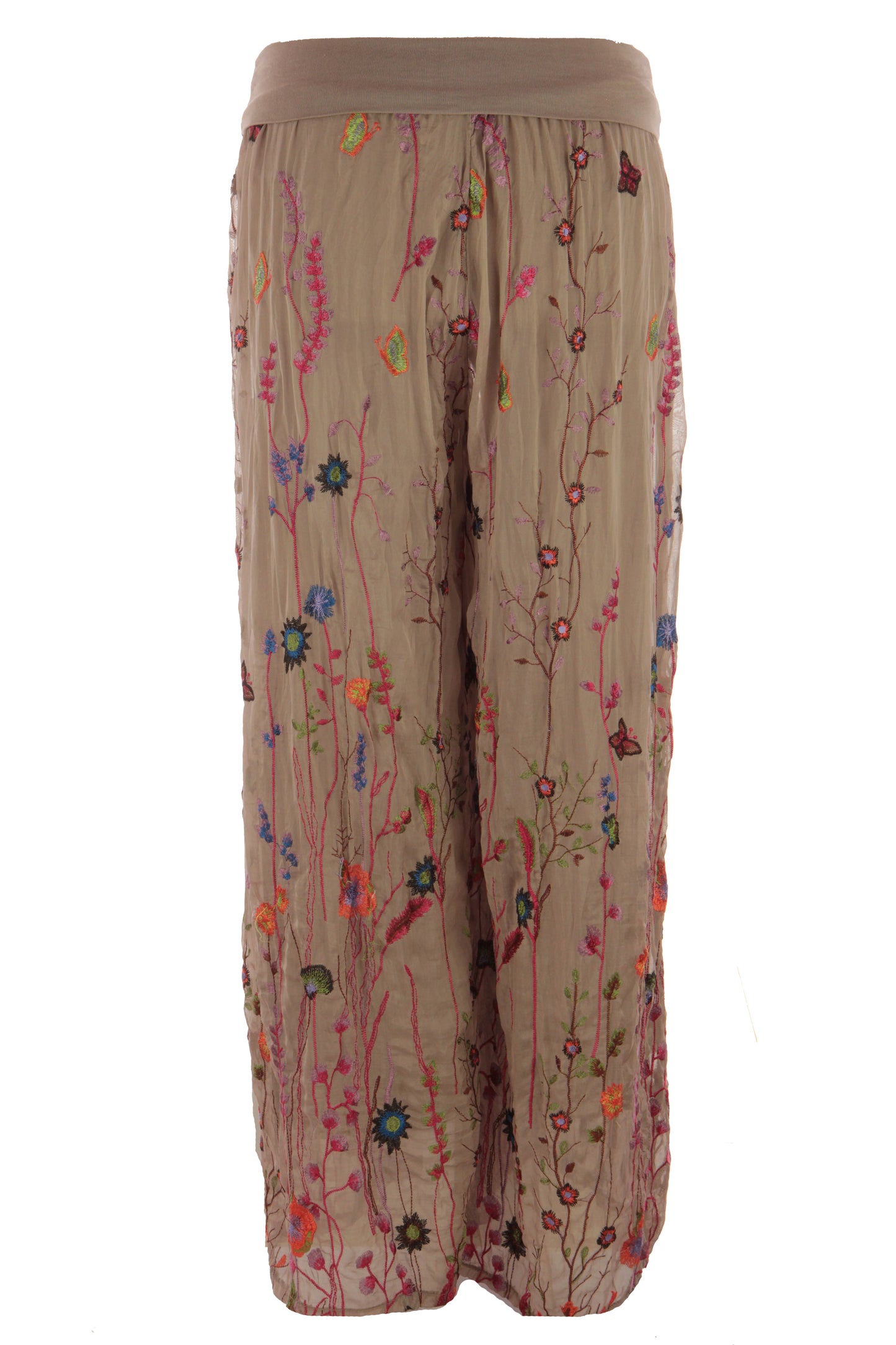 Floral Embroidery Silk Trouser