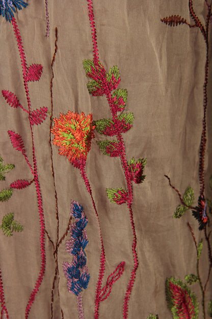 Floral Embroidery Silk Trouser