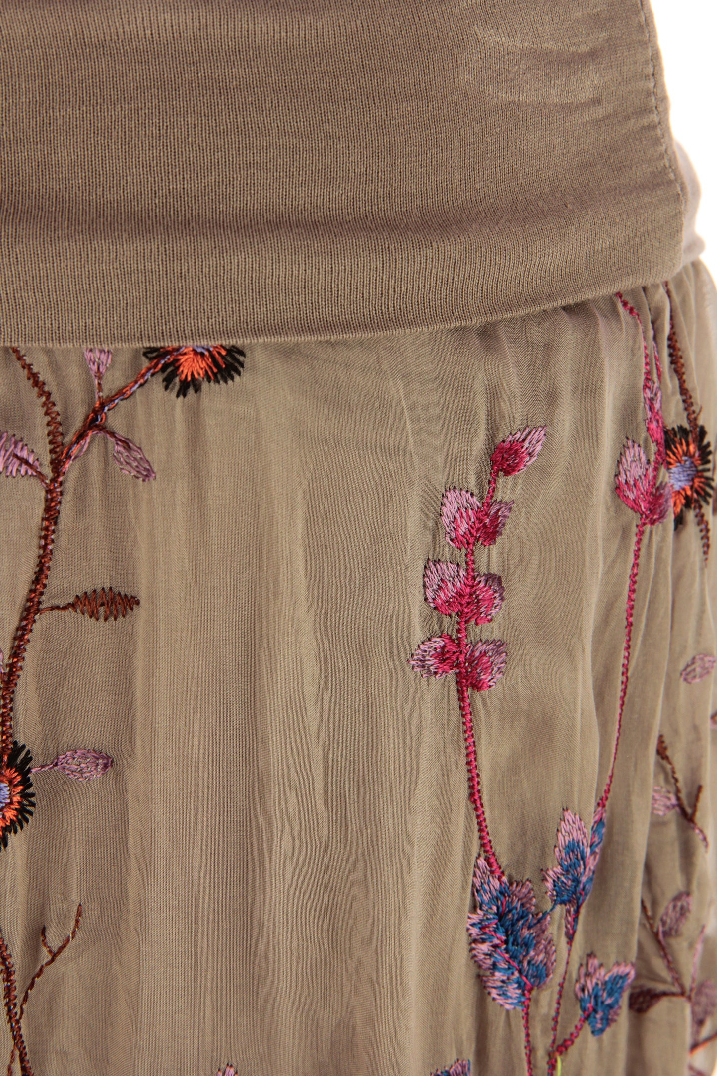Floral Embroidery Silk Trouser