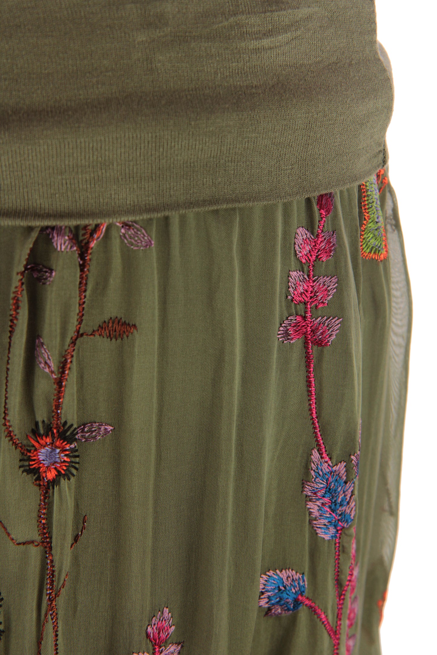 Floral Embroidery Silk Trouser