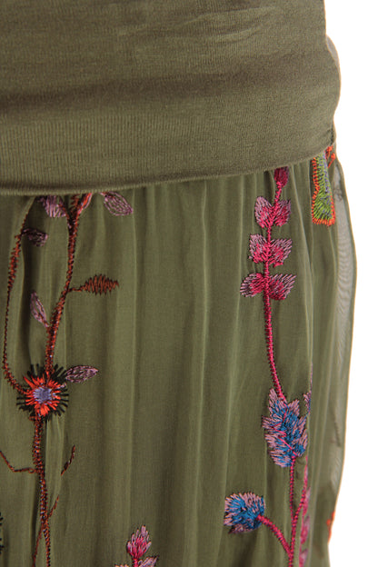Floral Embroidery Silk Trouser
