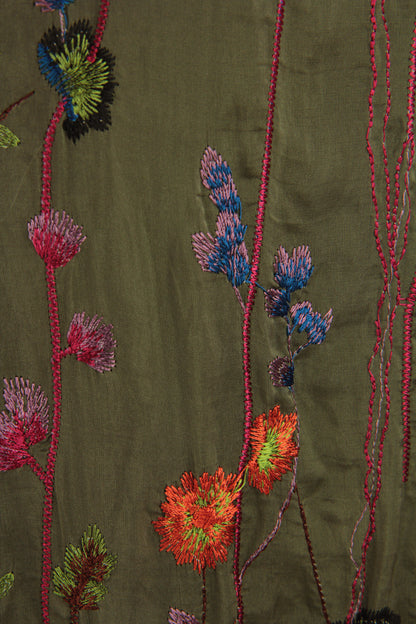Floral Embroidery Silk Trouser