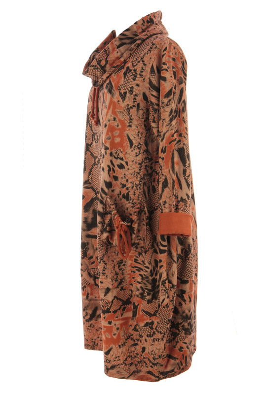 Abstract Leopard Print Cowl Neck Dress