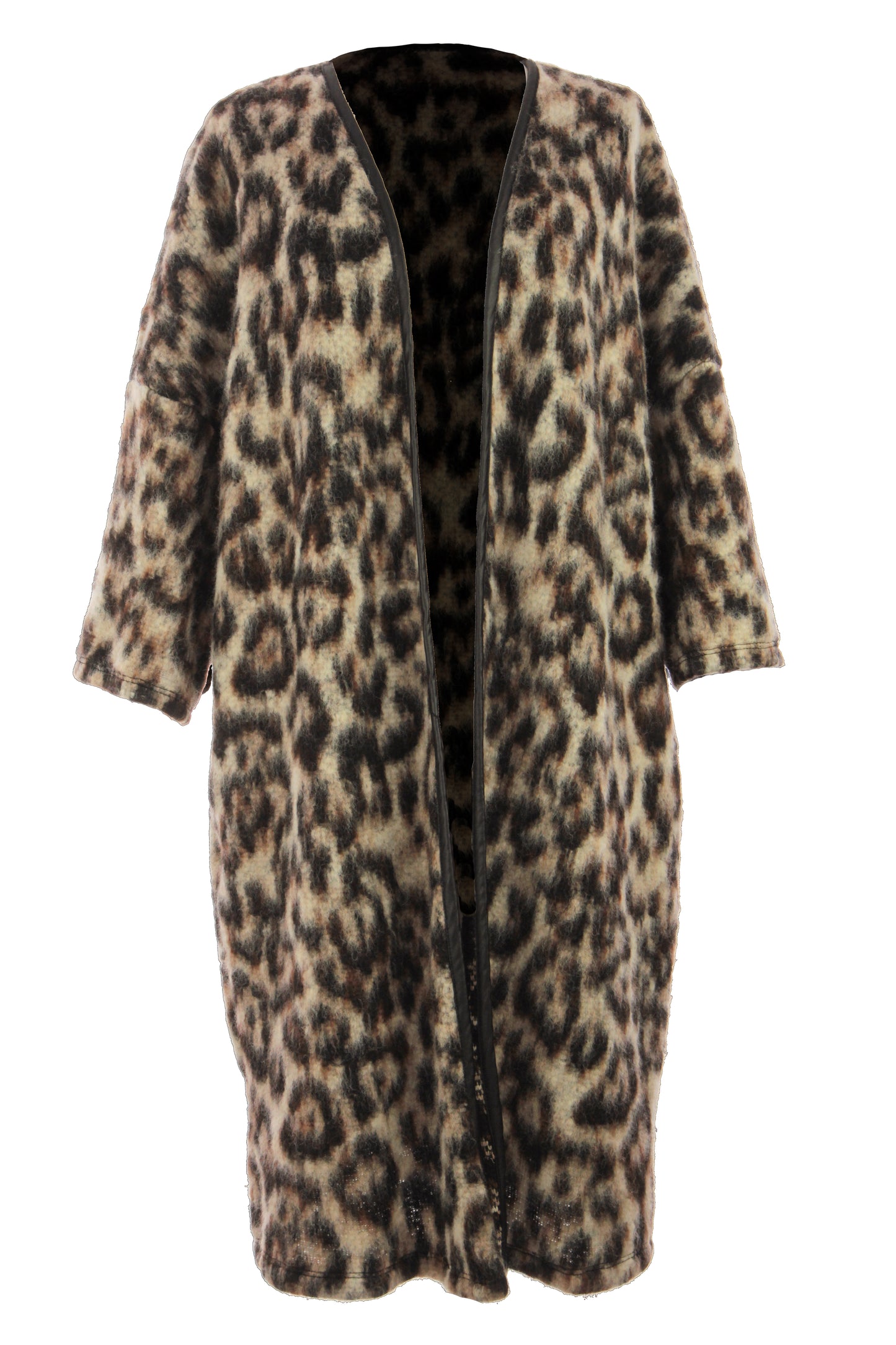3/4 Sleeve Leopard Print Wool Coat