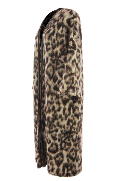 3/4 Sleeve Leopard Print Wool Coat