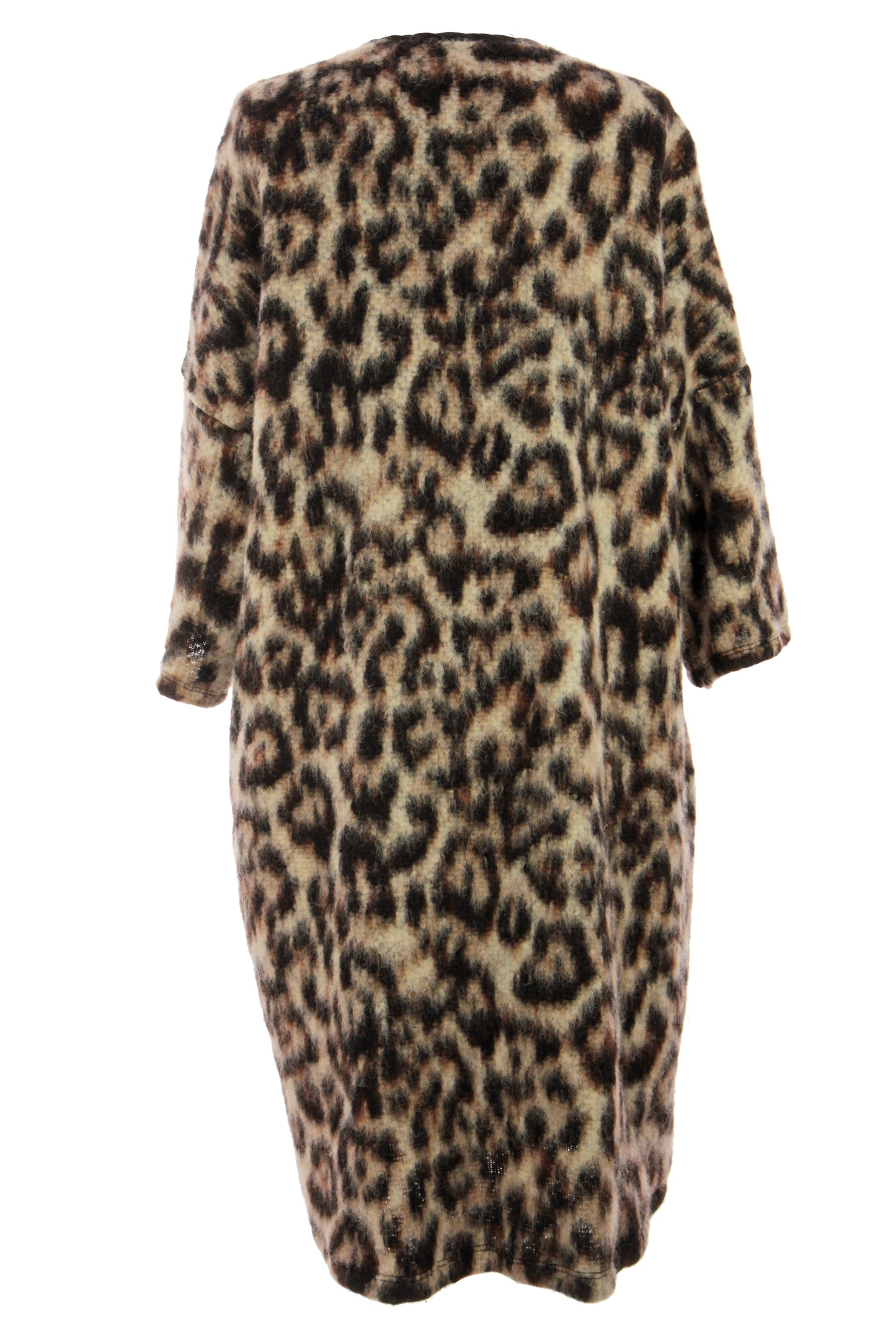 3/4 Sleeve Leopard Print Wool Coat