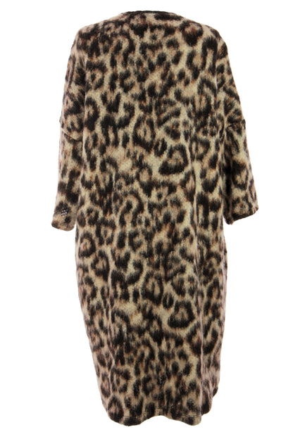 3/4 Sleeve Leopard Print Wool Coat