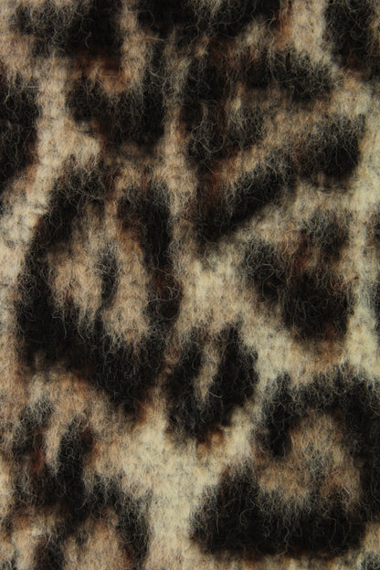 3/4 Sleeve Leopard Print Wool Coat