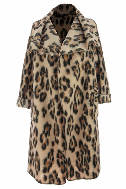 Leopard Print Brushed Wool Coat